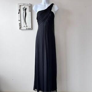 ALEX EVENINGS Black One Shoulder Chiffon Formal Bridesmaid Maxi Dress Size 12